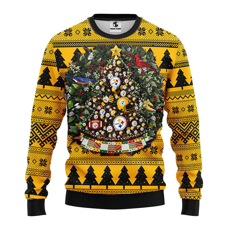 Pittsburgh Steelers Tree Ball Ugly Christmas Sweater Adult 3D Funny Matching for family
