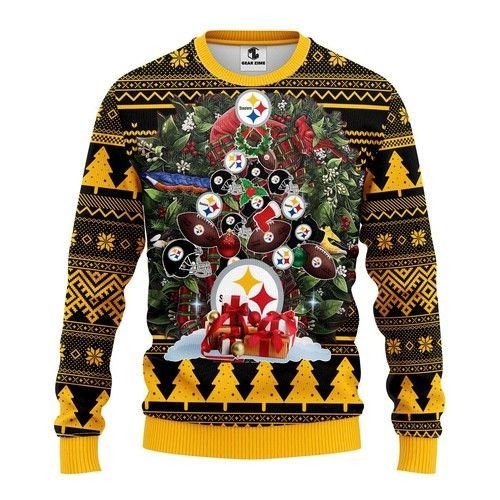 Pittsburgh Steelers Tree Christmas For Fans Ugly Christmas Sweater Adult 3D Funny Matching for family