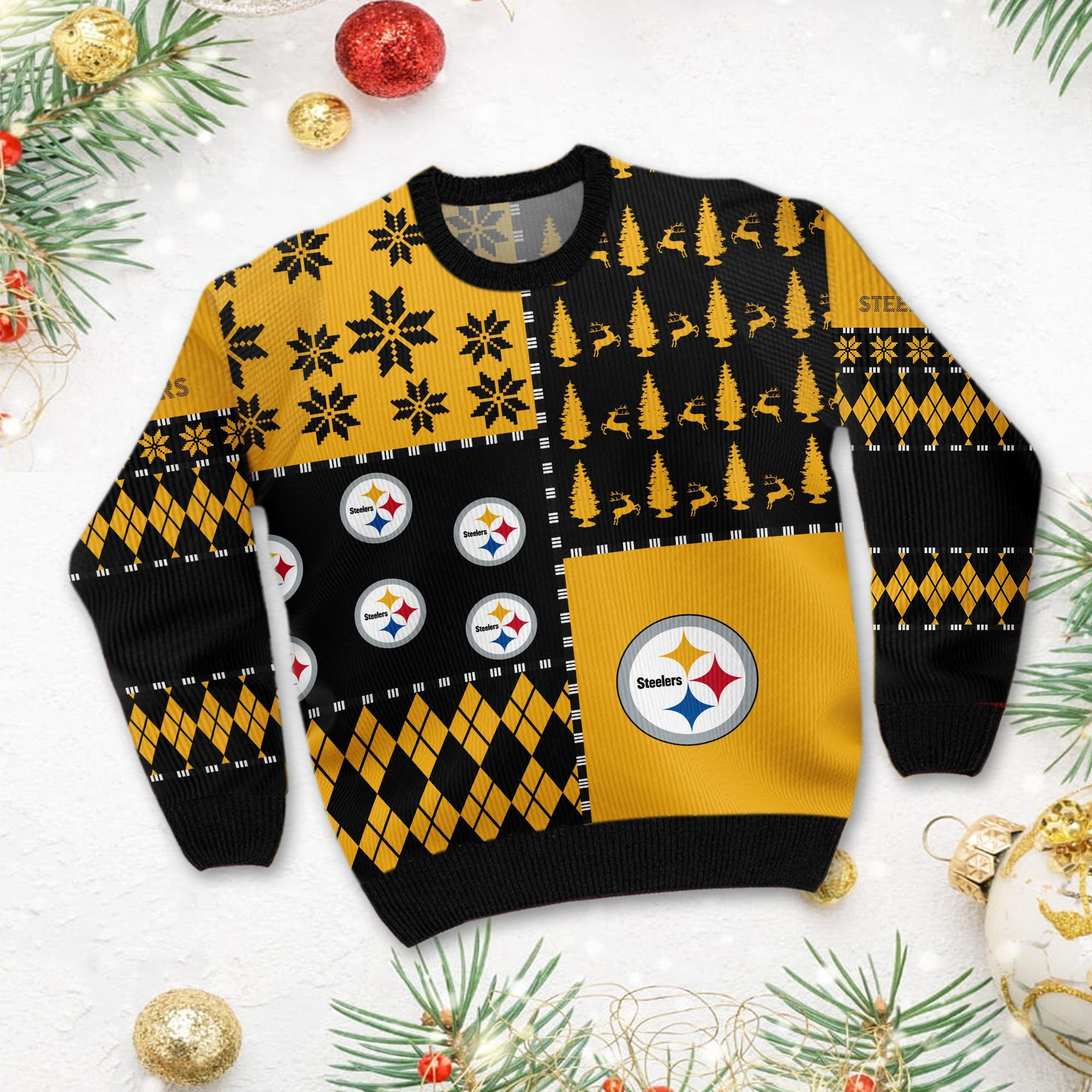 Pittsburgh Steelerss Full Size For Sale Best Christmas Gift For Steelers Fans Ugly Christmas Sweater Adult 3D Funny Matching for family - Image 3