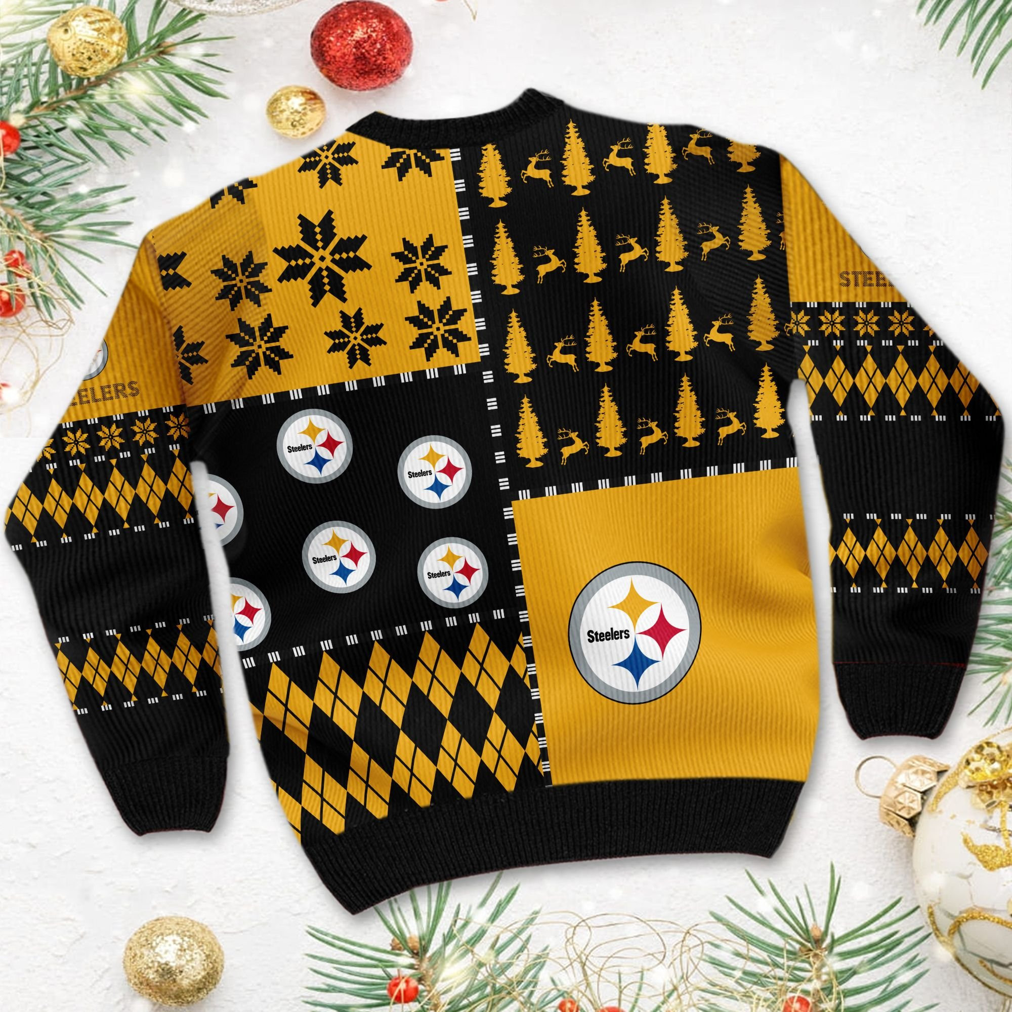 Pittsburgh Steelerss Full Size For Sale Best Christmas Gift For Steelers Fans Ugly Christmas Sweater Adult 3D Funny Matching for family - Image 4