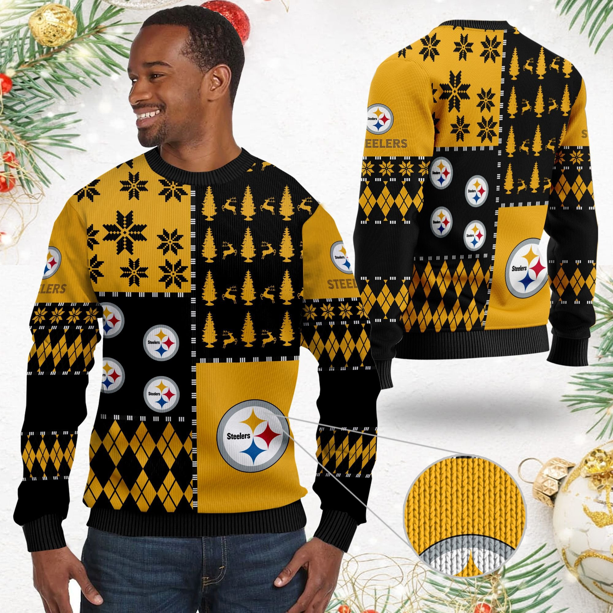Pittsburgh Steelerss Full Size For Sale Best Christmas Gift For Steelers Fans Ugly Christmas Sweater Adult 3D Funny Matching for family - Image 2