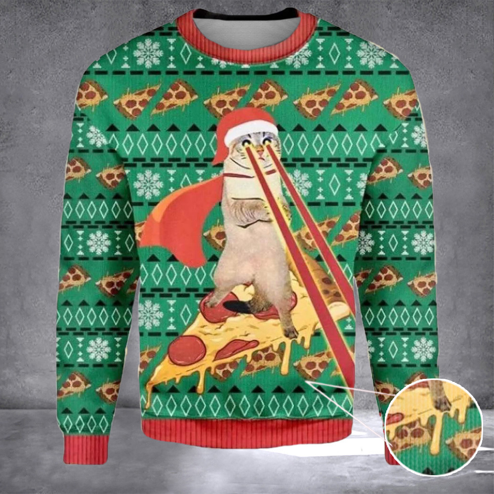 Pizza Cat Laser Eyes Christmas Sweater Cat With Laser Eyes Drax Xmas Sweater S