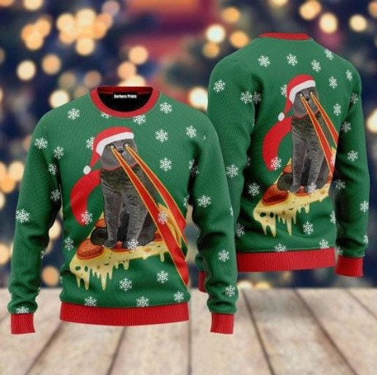 Pizza Cat With Laser Eyes Christmas Ugly Sweater 3D All Over Print, Xmas Sweatshirt, Christmas Gifts - Image 4