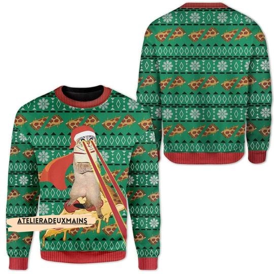 Pizza Cat With Laser Eyes Ugly Christmas Sweater, Xmas Sweatshirt, Christmas Gift - Image 6
