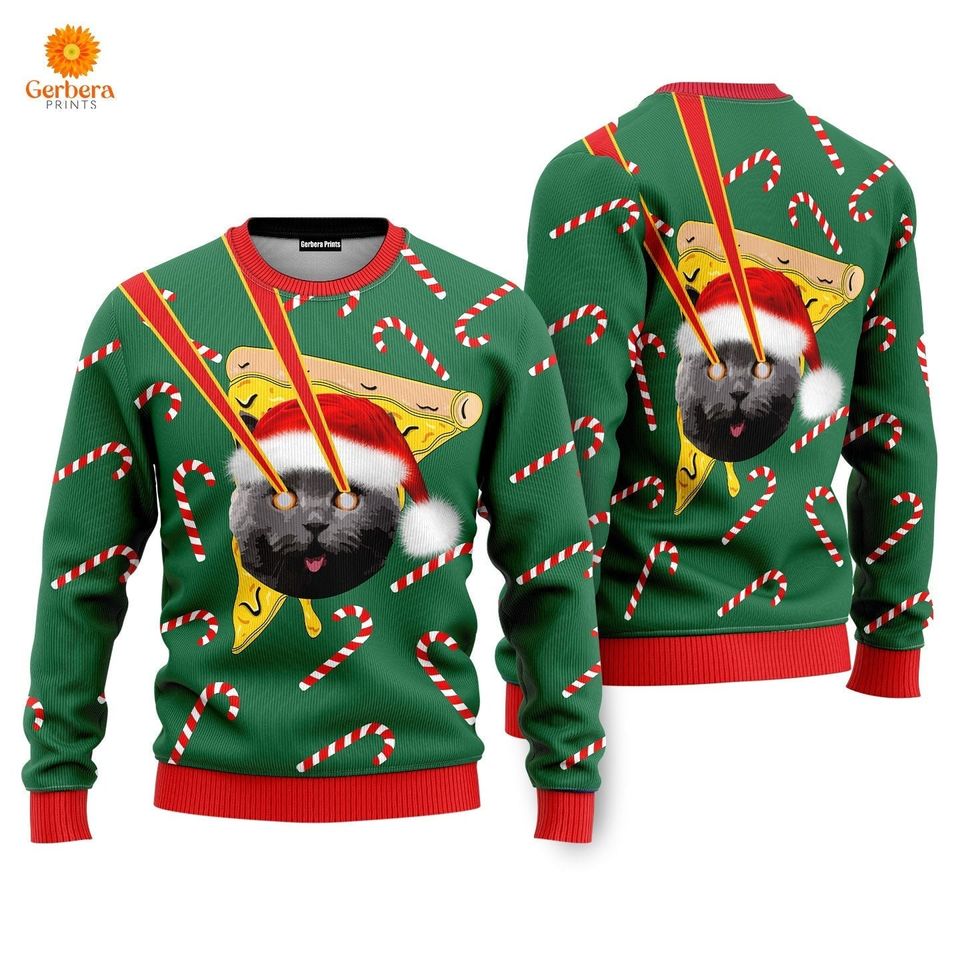 Pizza Cat With Laser Eyes Ugly Special Holiday Christmas Sweater