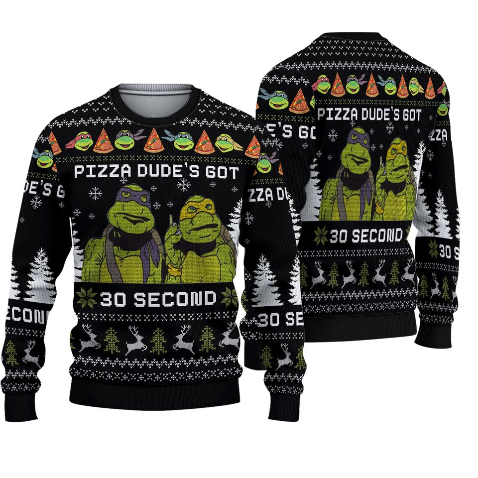 Pizza Dude's Got 30 Serconds Knitted 3D Sweater