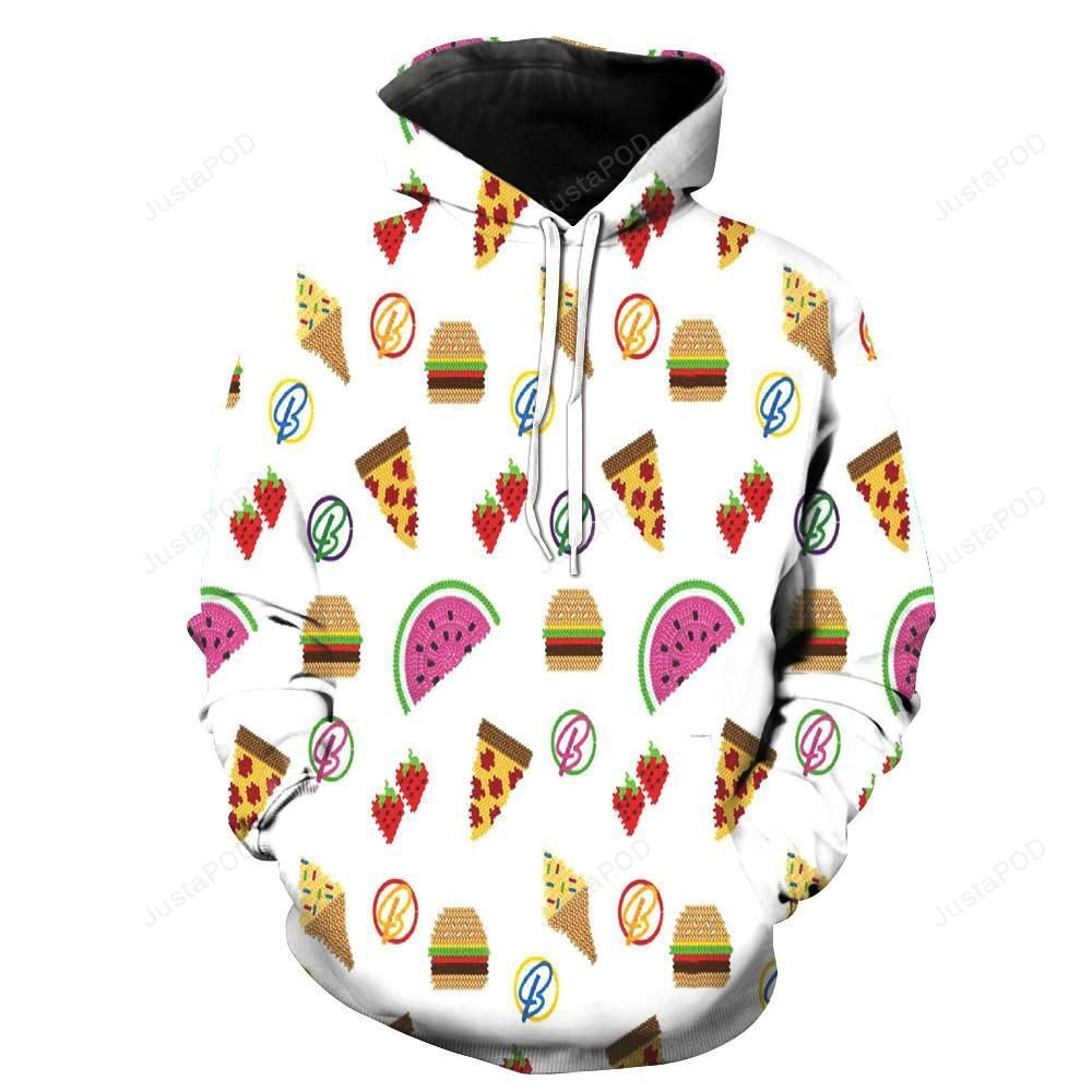Pizza Ice Cream Watermelon Hamburgers Strawberries 3D All Over Print Hoodie, Zip Hoodie