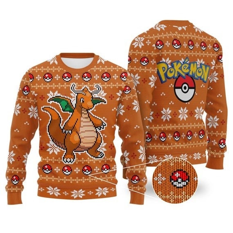 PKM Charizard Christmas Ugly Sweater, Anime Sweatshirt