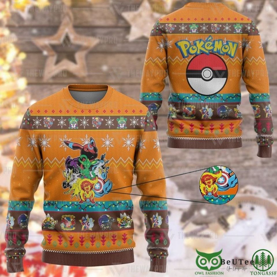 PKM Eevengers Christmas Ugly Sweater, Anime Sweatshirt