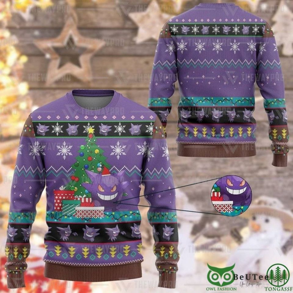 PKM Gengar Christmas Ugly Sweater, Anime Sweatshirt