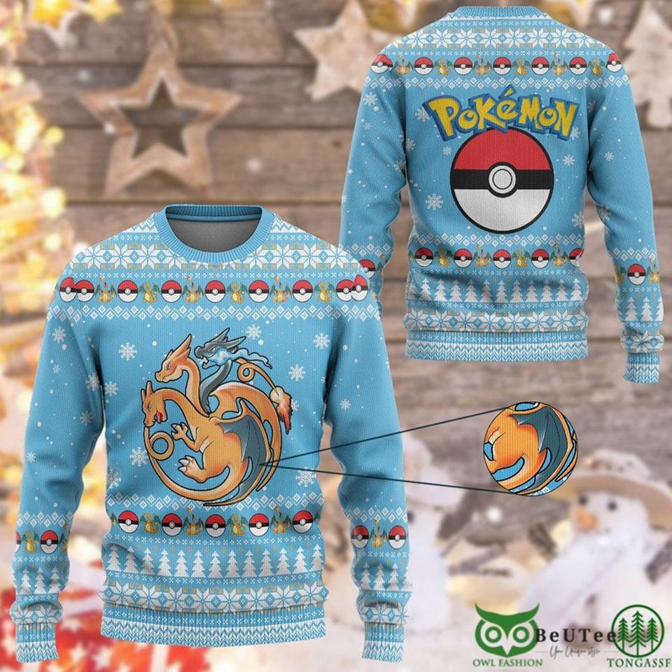 PKM Mega Charizard Christmas Ugly Sweater, Anime Sweatshirt