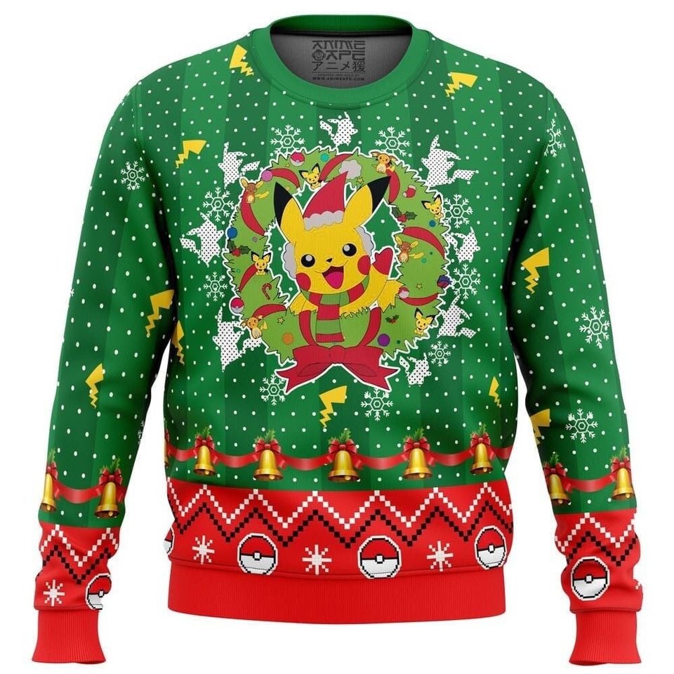 PKM Pika Christmas Ugly Sweater, Anime Sweatshirt