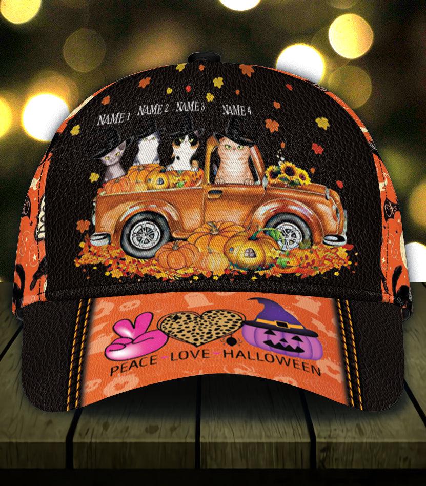 Place Love Halloween Cats Personalized Classic Cap, Halloween Gift, Personalized Gift for Cat Lovers, Cat Mom, Cat Dad Trucker Hats Custom Hats Gifts For Men & Women