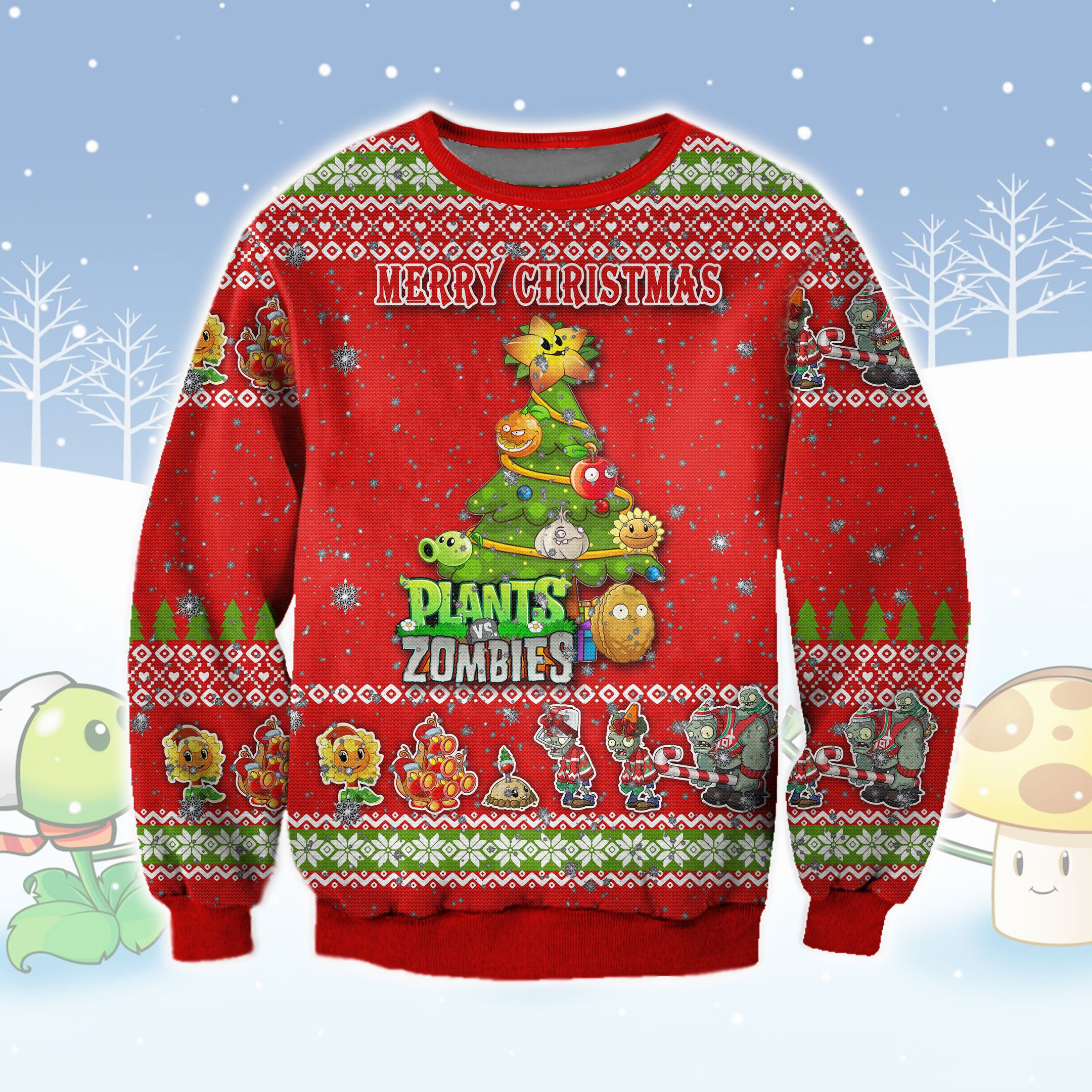 Plants Vs Zombies Ugly Christmas Sweater Adult 3D Funny Matching for family