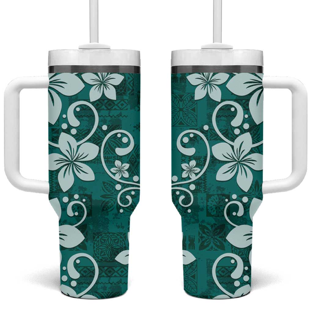 Plumeria Floral Tapa Crystal Teal Custom Stanley Cup 40 oz 30 oz Tumbler With HandleTVC2301397