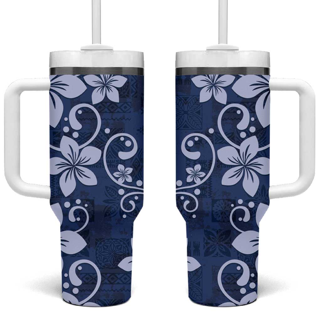 Plumeria Floral Tapa Navy Blue Custom Stanley Cup 40 oz 30 oz Tumbler With HandleTVC2301382