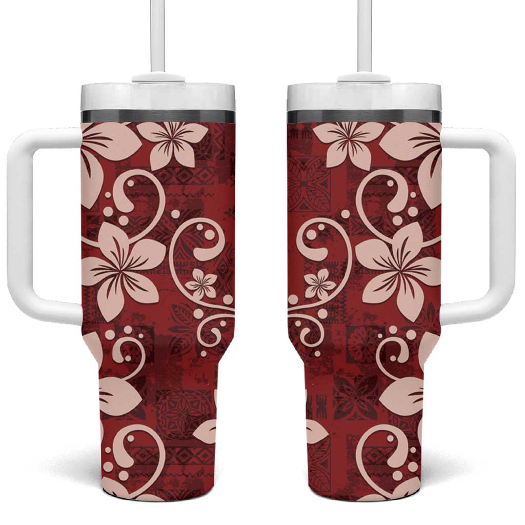 Plumeria Floral Tapa Oxblood Red Custom Stanley Cup 40 oz 30 oz Tumbler With HandleTVC2301383