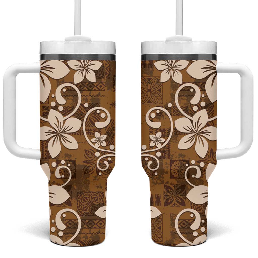 Plumeria Floral Tapa Vintage Gold Custom Stanley Cup 40 oz 30 oz Tumbler With HandleTVC2301398