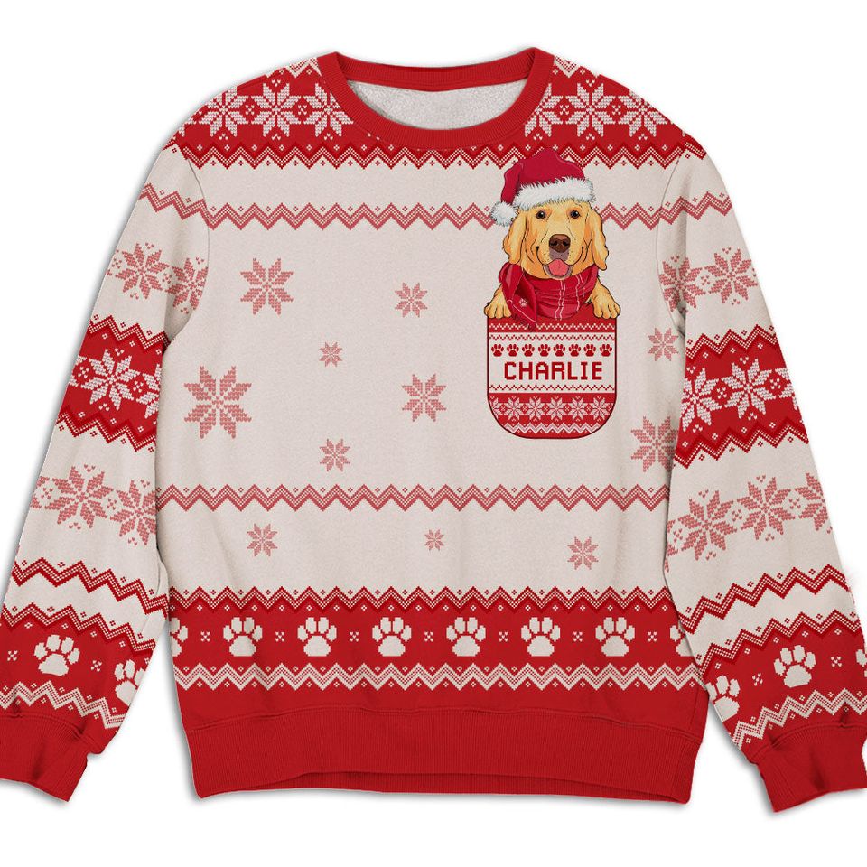 Pocket Dog Custom Pet Lover Personalized Christmas Ugly Jumper Sweatshirt