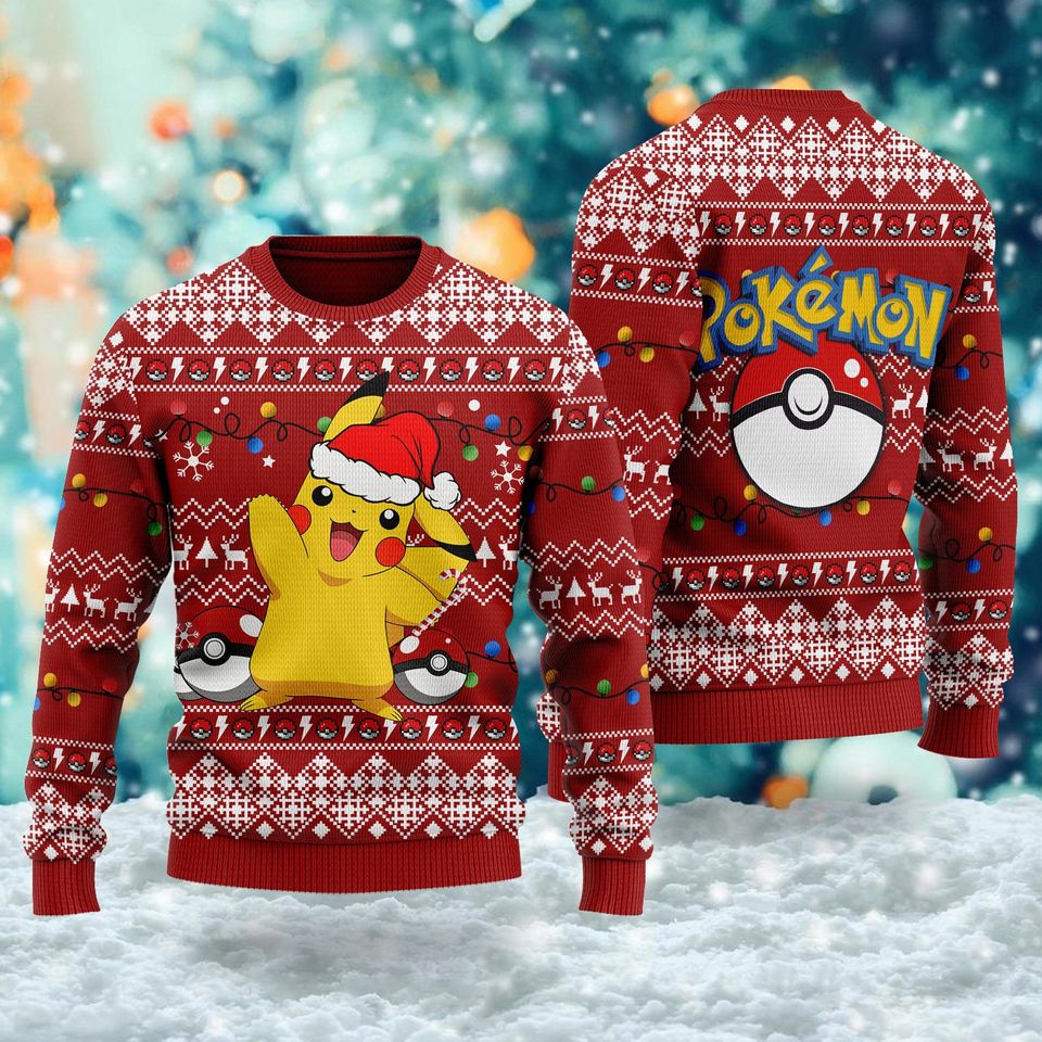Pocket Monster Ugly Christmas Shirt, Santa Anime Sweater, Ugly Christmas Sweater