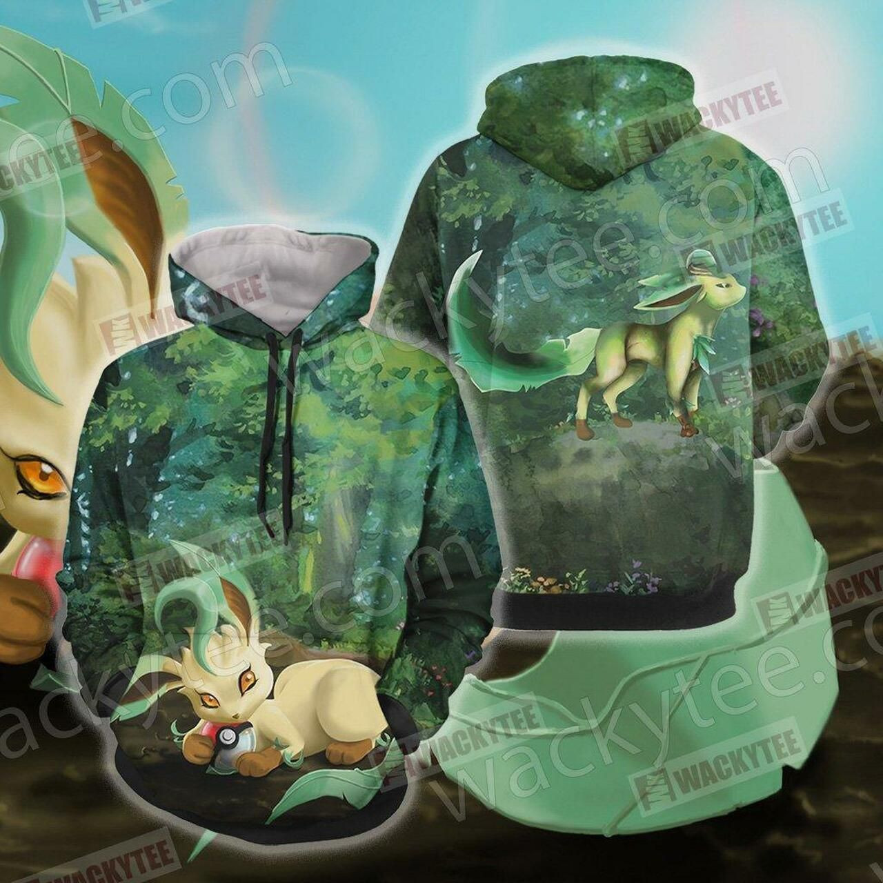 Pokemon Leafeon Unisex 3D All Over Print Hoodie, Zip Hoodie