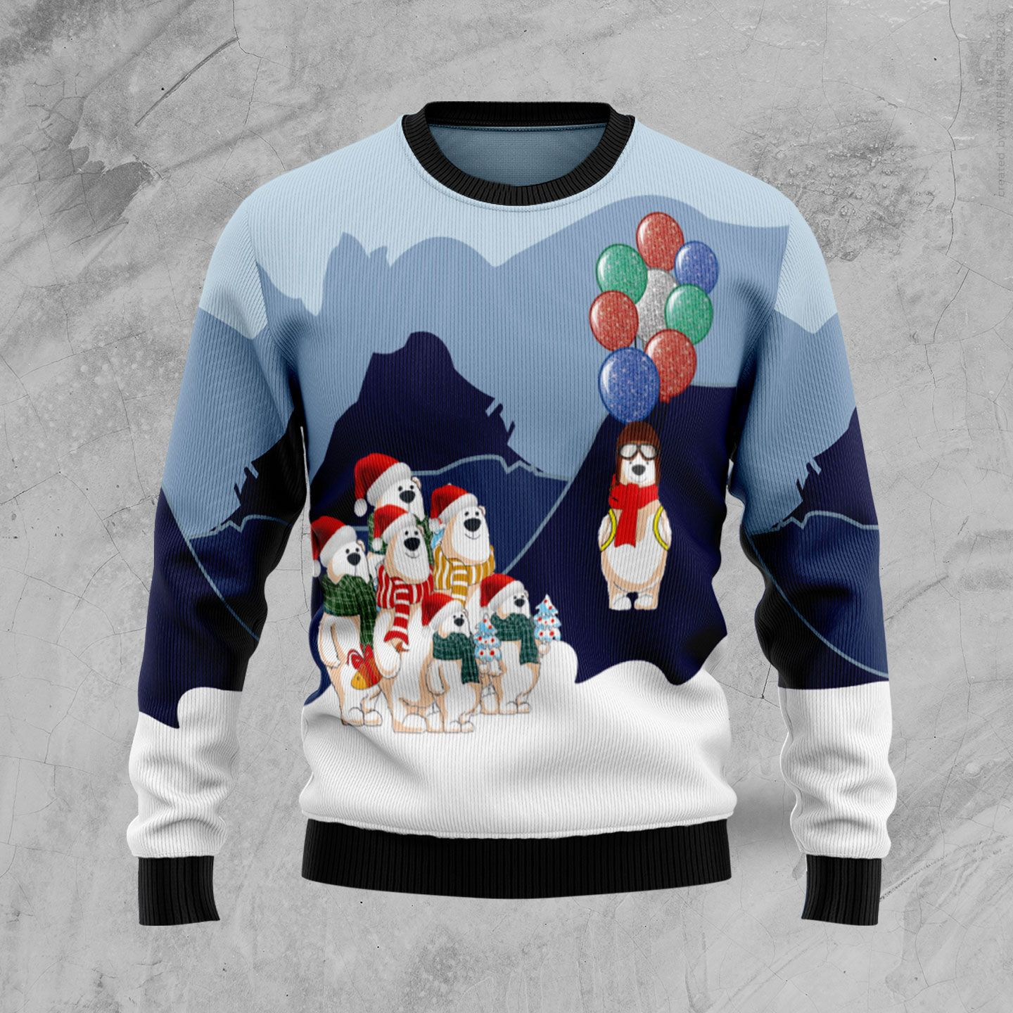 Polar Bear Balloon Ugly Christmas Sweater Adult 3D Funny Matching for family