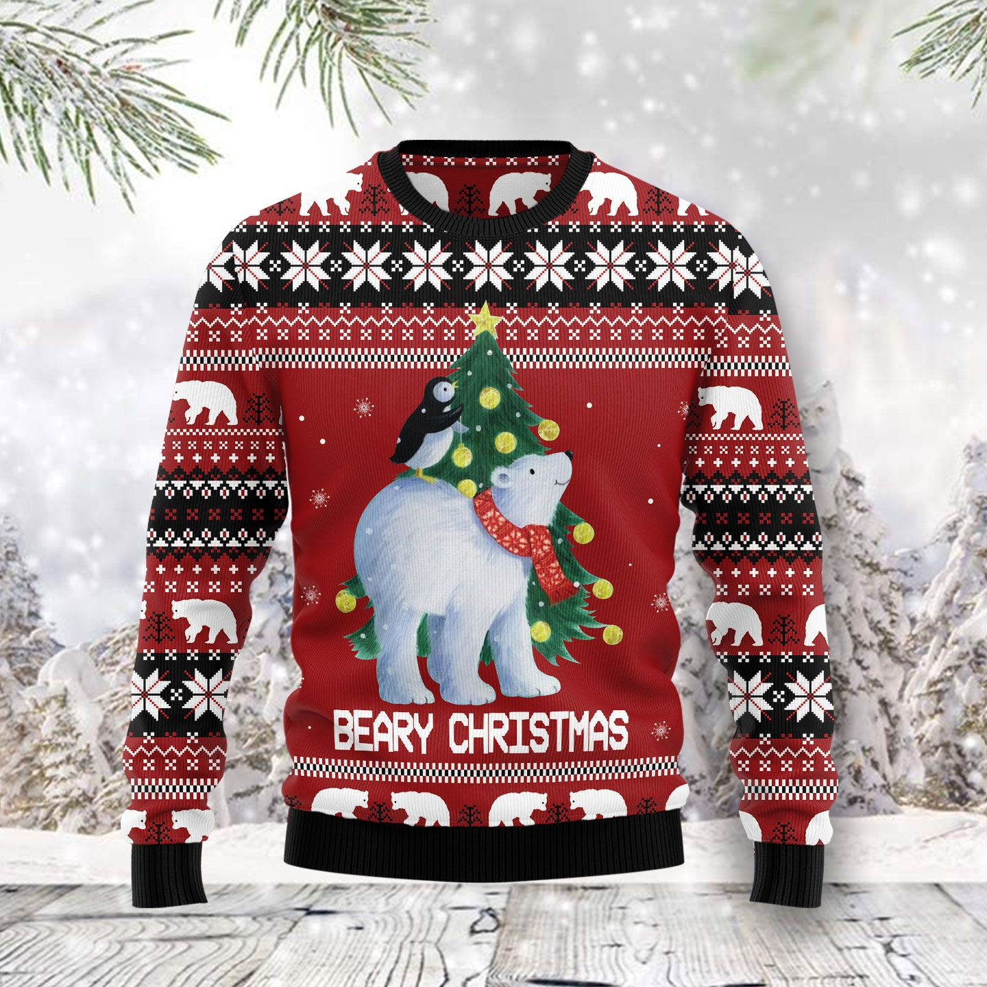 Polar Bear Beary Christmas Ugly Christmas Sweater Adult 3D Funny Matching for family