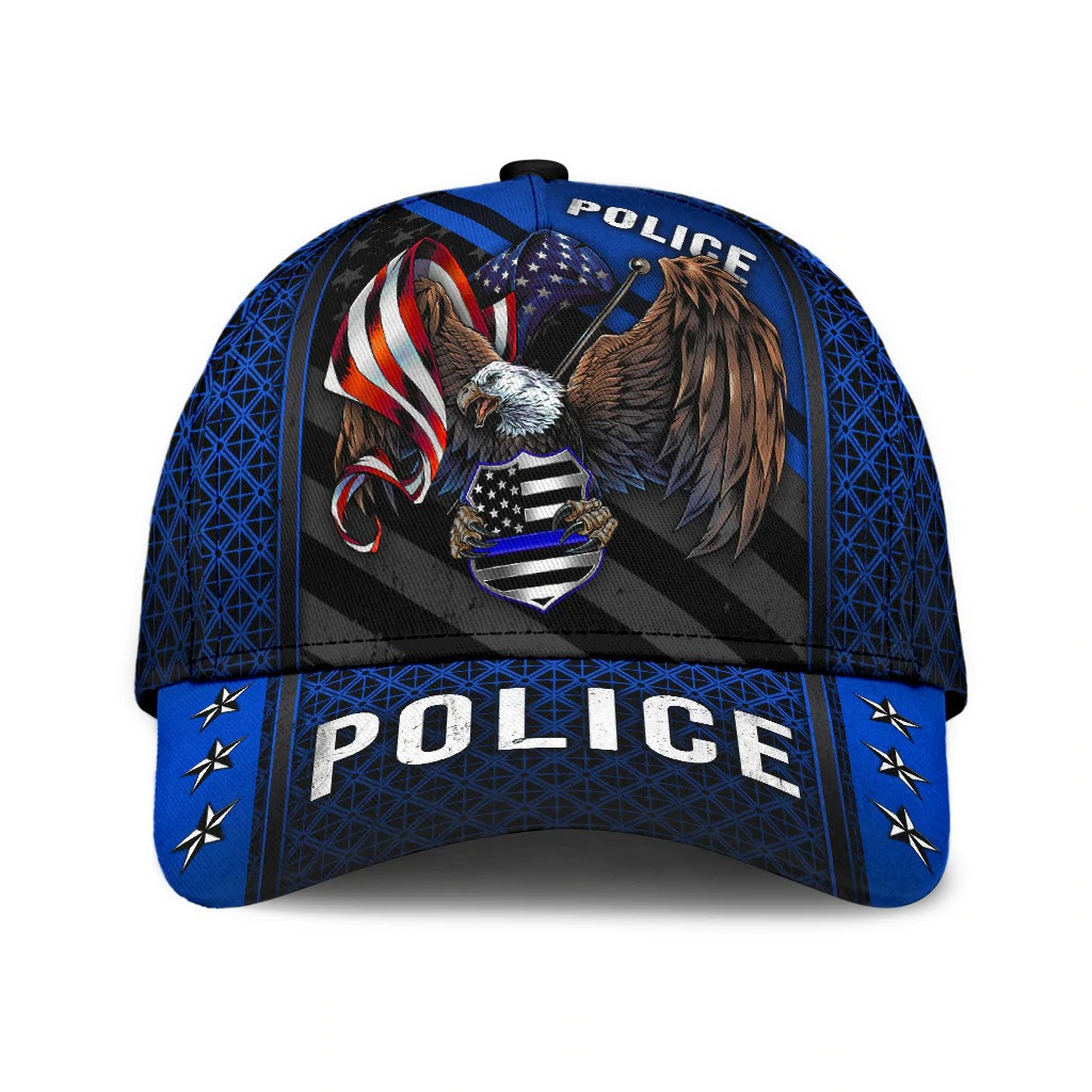 Police Eagle Blue Line All Over Print Cap Classic, Gift for Dad Police Trucker Hats Custom Hats Gifts For Men & Women