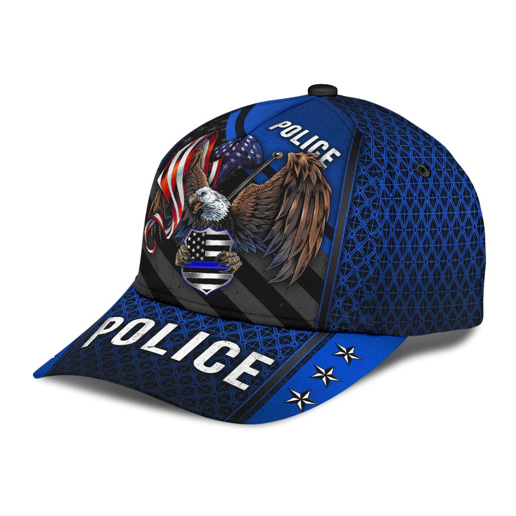 Police Eagle Blue Line All Over Print Cap Classic, Gift for Dad Police Trucker Hats Custom Hats Gifts For Men & Women