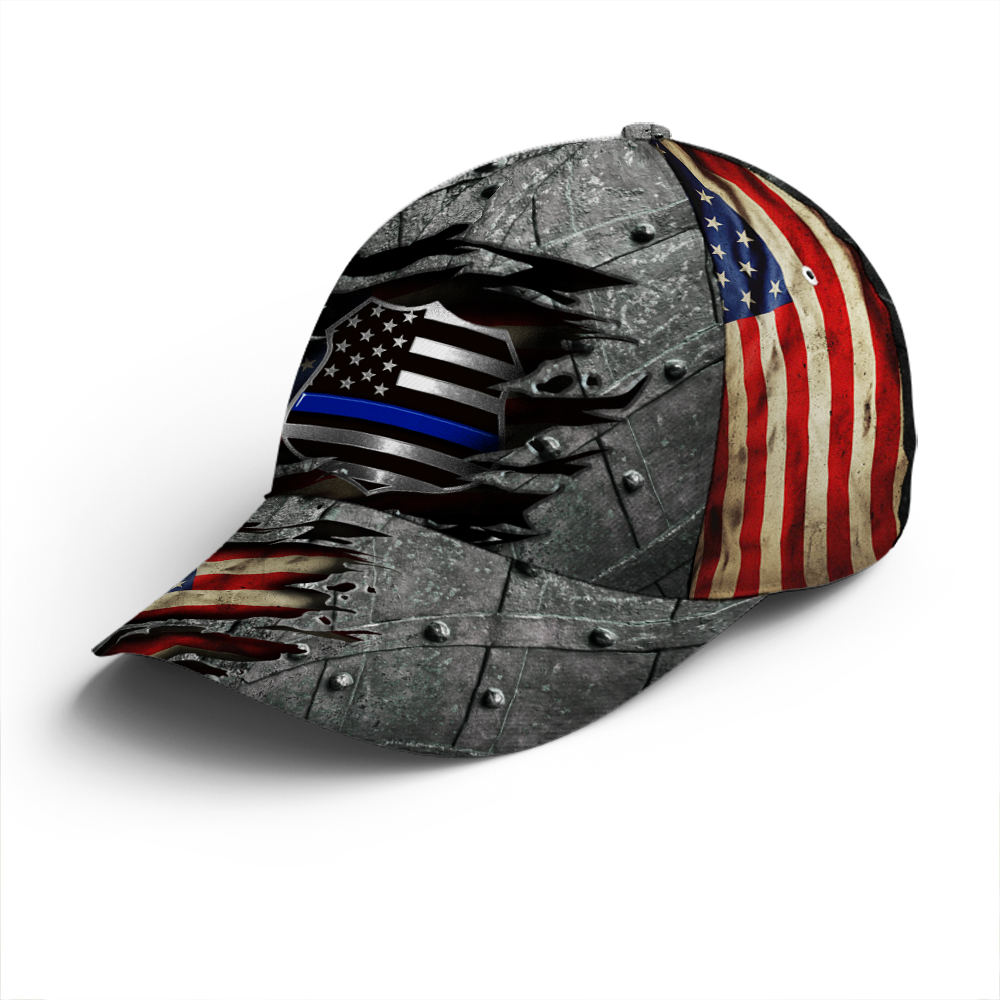 Police Metallic US Flag Baseball Cap Trucker Hats Custom Hats Gifts For Men & Women