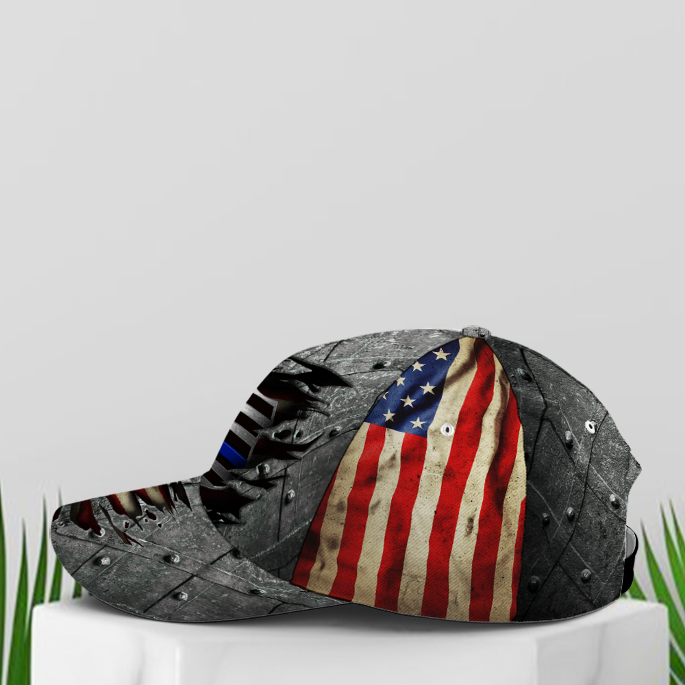 Police Metallic US Flag Baseball Cap Trucker Hats Custom Hats Gifts For Men & Women