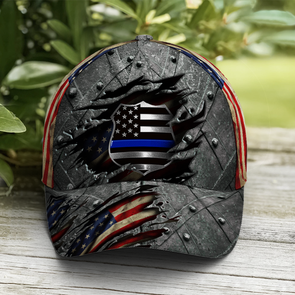 Police Metallic US Flag Baseball Cap Trucker Hats Custom Hats Gifts For Men & Women