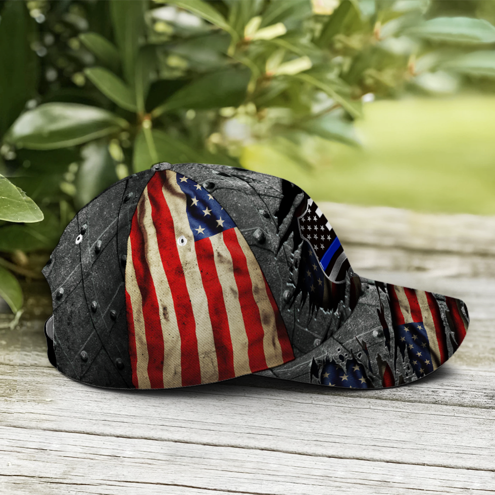 Police Metallic US Flag Baseball Cap Trucker Hats Custom Hats Gifts For Men & Women