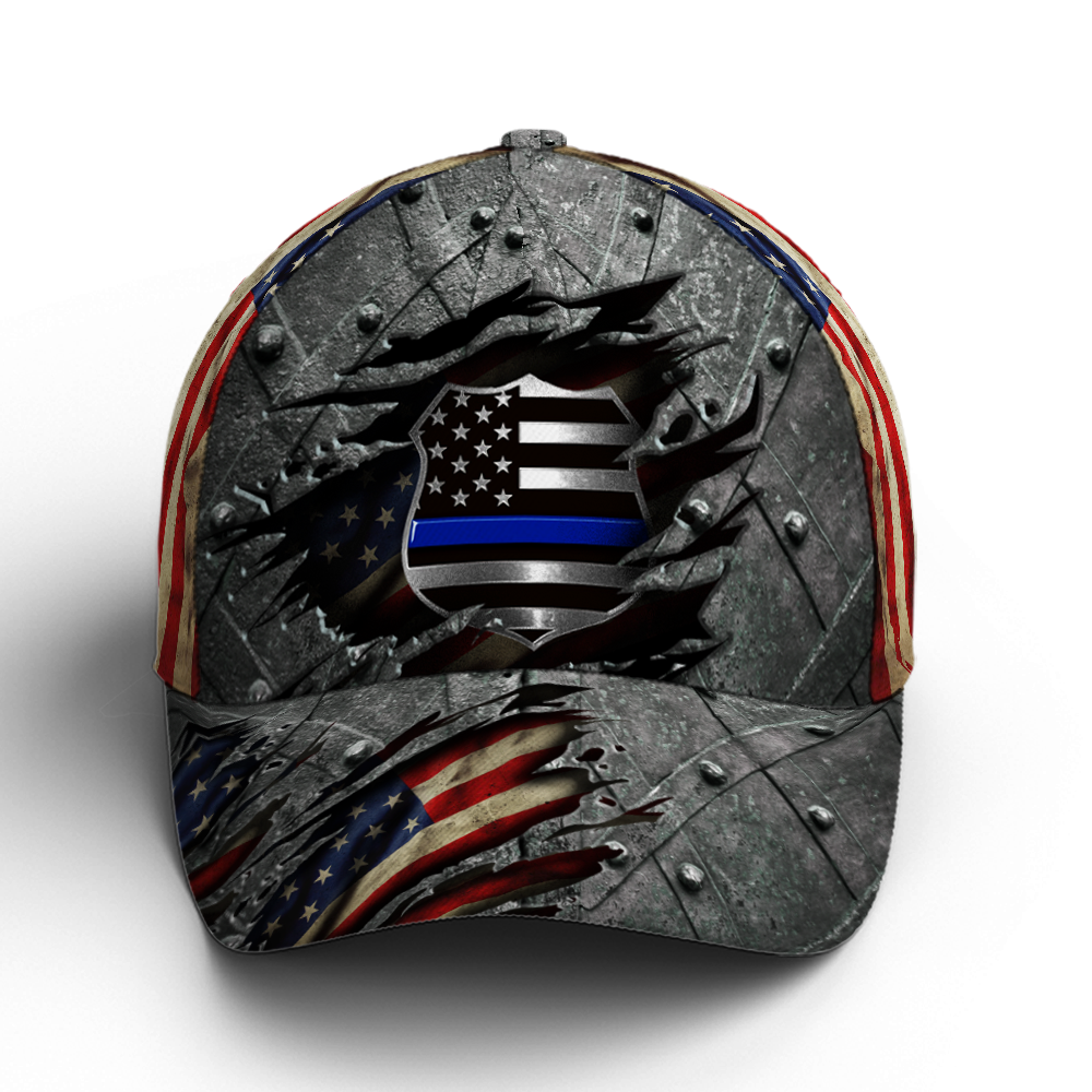 Police Metallic US Flag Baseball Cap Trucker Hats Custom Hats Gifts For Men & Women