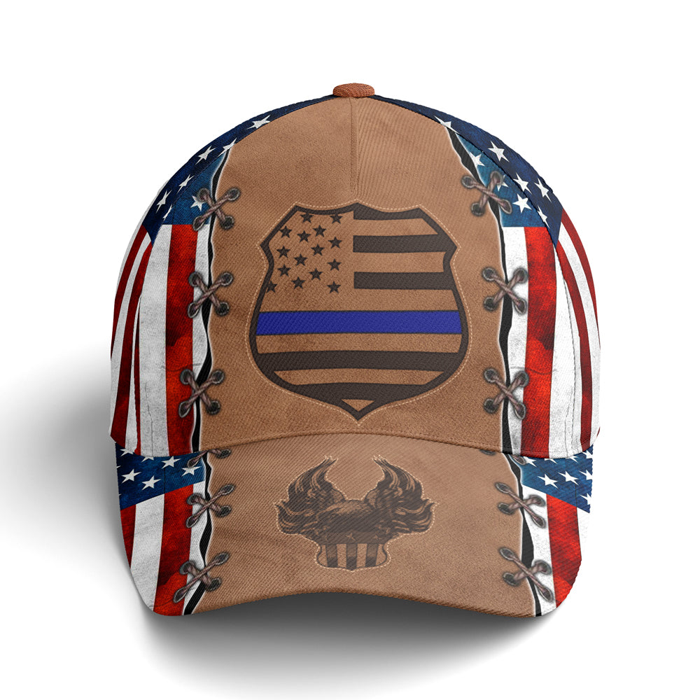 Police US Flag Classic Leather Baseball Cap Trucker Hats Custom Hats Gifts For Men & Women