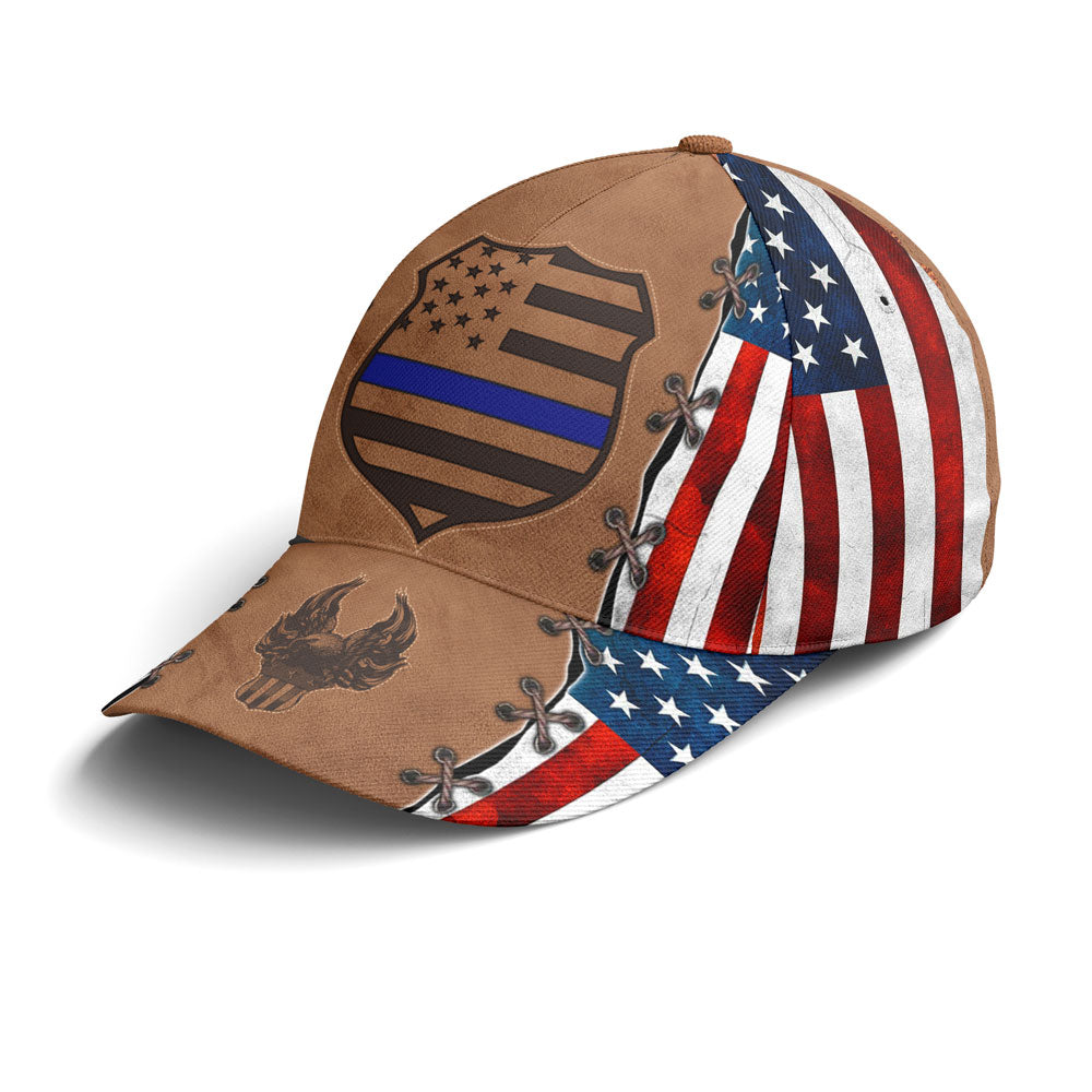 Police US Flag Classic Leather Baseball Cap Trucker Hats Custom Hats Gifts For Men & Women