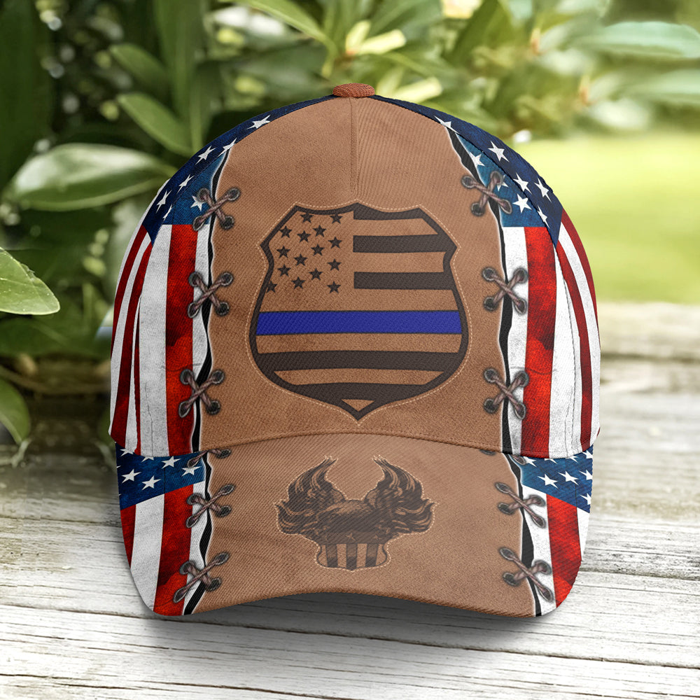 Police US Flag Classic Leather Baseball Cap Trucker Hats Custom Hats Gifts For Men & Women
