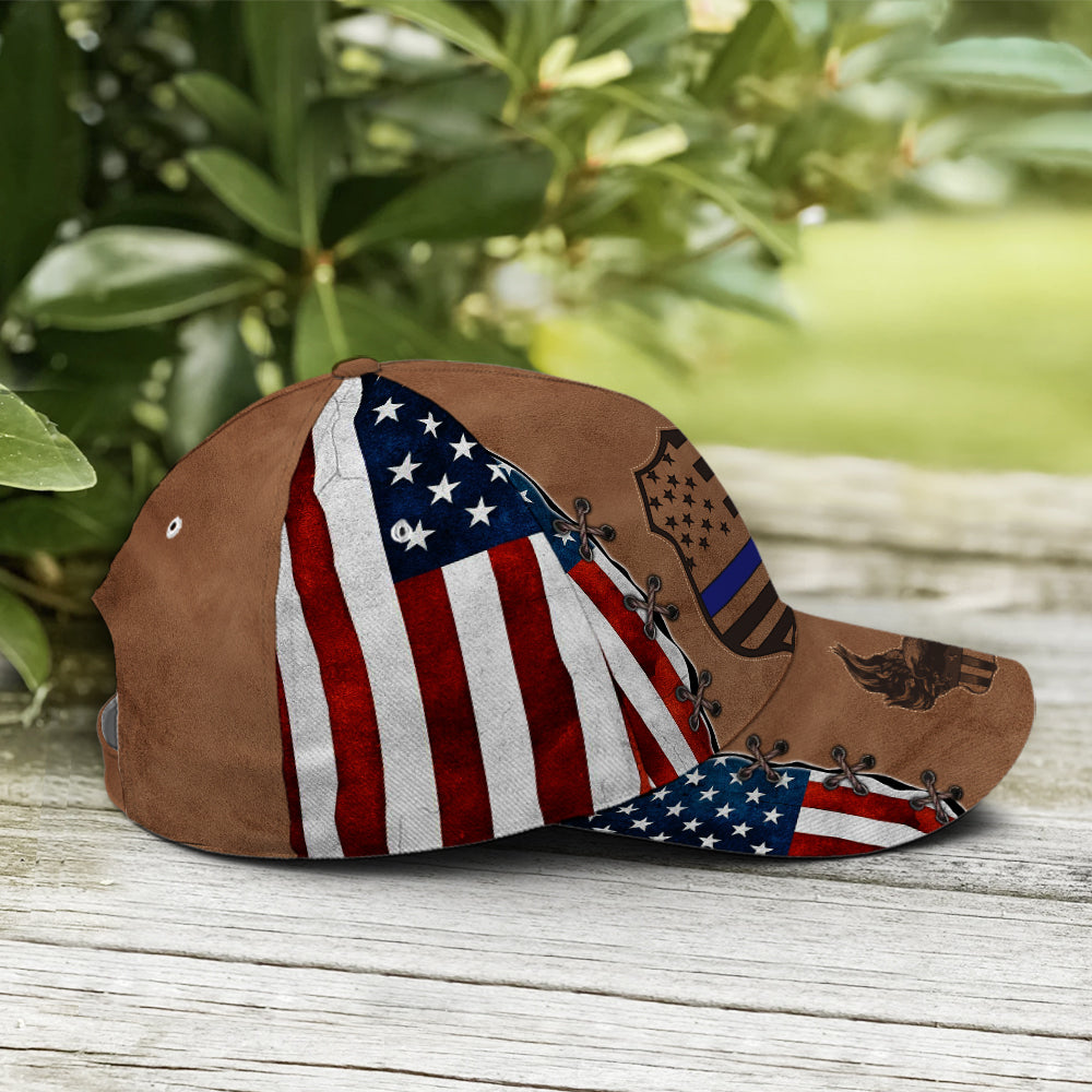 Police US Flag Classic Leather Baseball Cap Trucker Hats Custom Hats Gifts For Men & Women