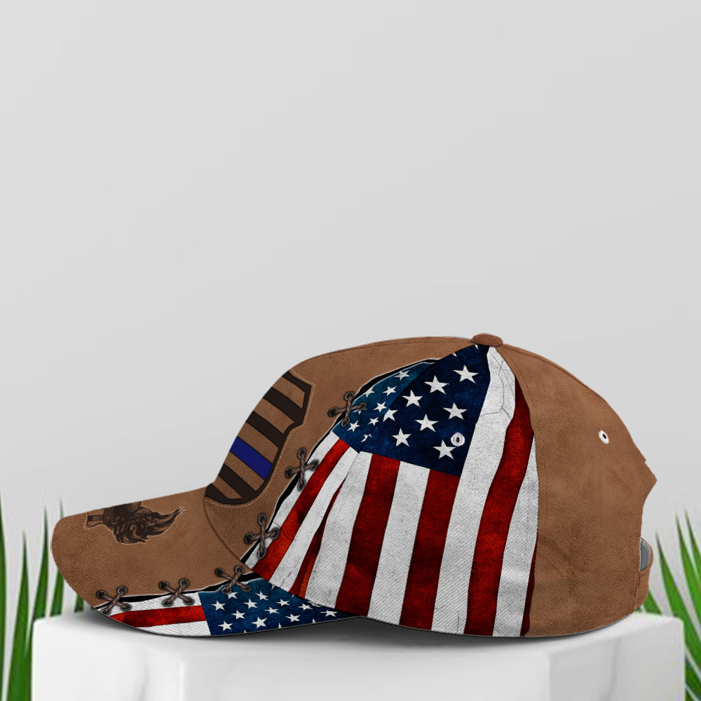 Police US Flag Classic Leather Baseball Cap Trucker Hats Custom Hats Gifts For Men & Women