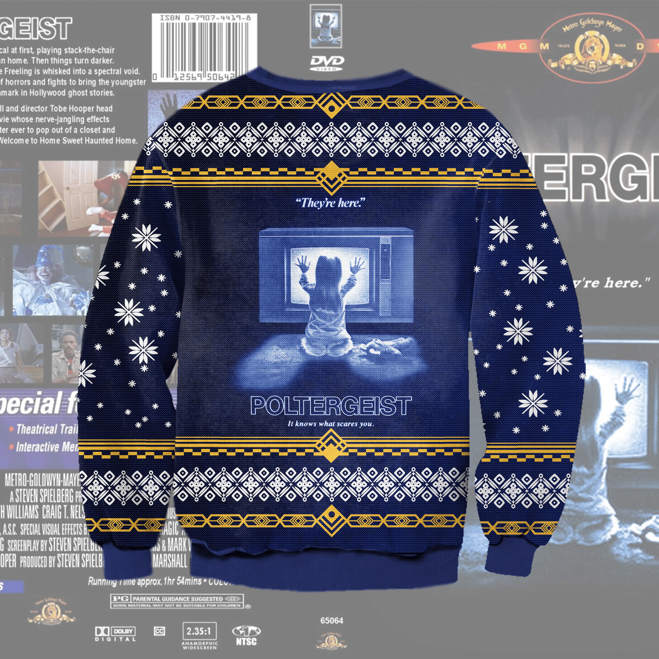 Poltergeist It Knows What Scares You Ugly Christmas Sweater Adult 3D Funny Matching for family - Image 2