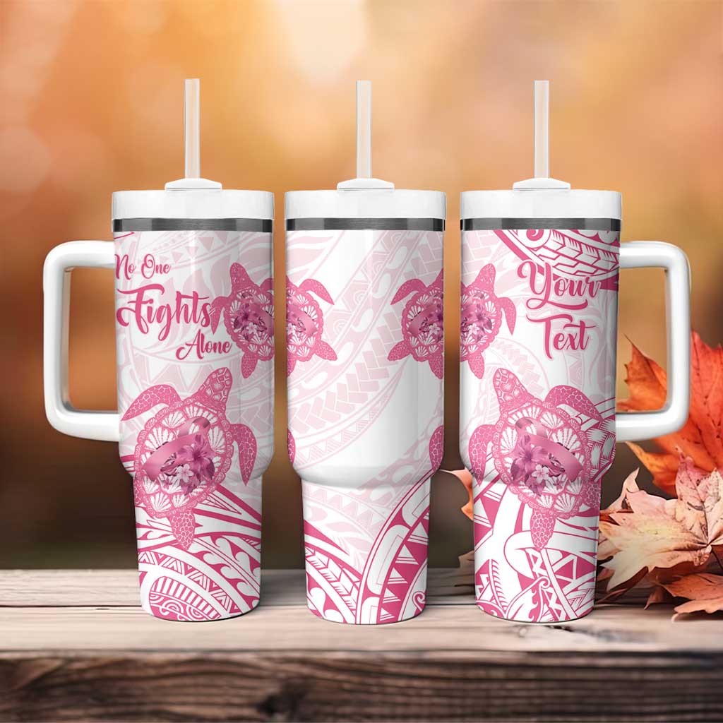 Polynesia Breast Cancer Awareness No One Fights Alone Turtle Ribbon White Custom Stanley Cup 40 oz 30 oz Tumbler With HandleTVC2301346 - Image 4
