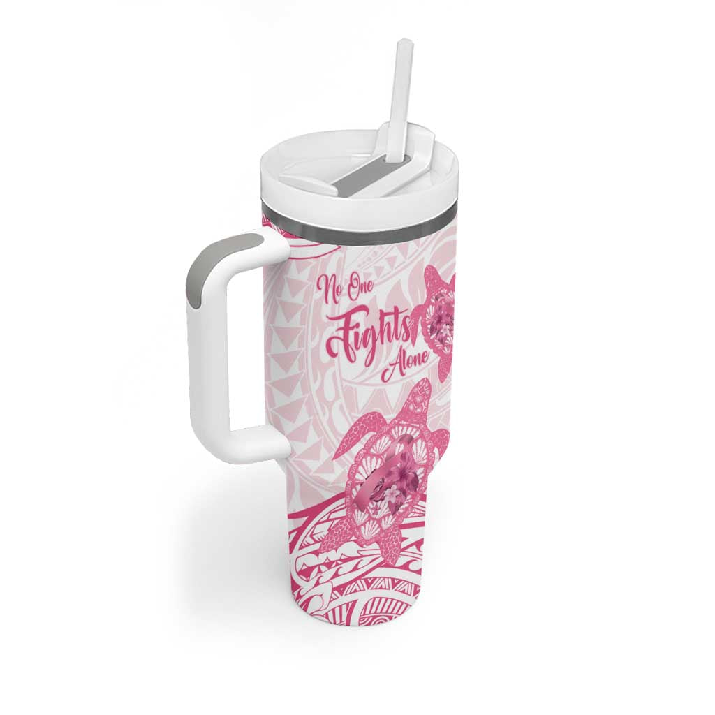 Polynesia Breast Cancer Awareness No One Fights Alone Turtle Ribbon White Custom Stanley Cup 40 oz 30 oz Tumbler With HandleTVC2301346 - Image 2