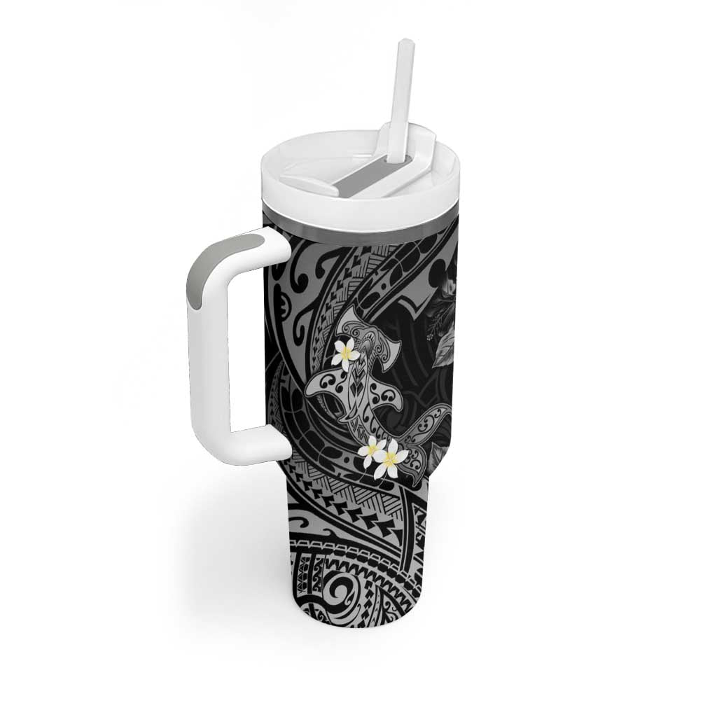Polynesia Hammerhead Shark Tropical Flowers Tribal Black Custom Stanley Cup 40 oz 30 oz Tumbler With HandleTVC2301363 - Image 2