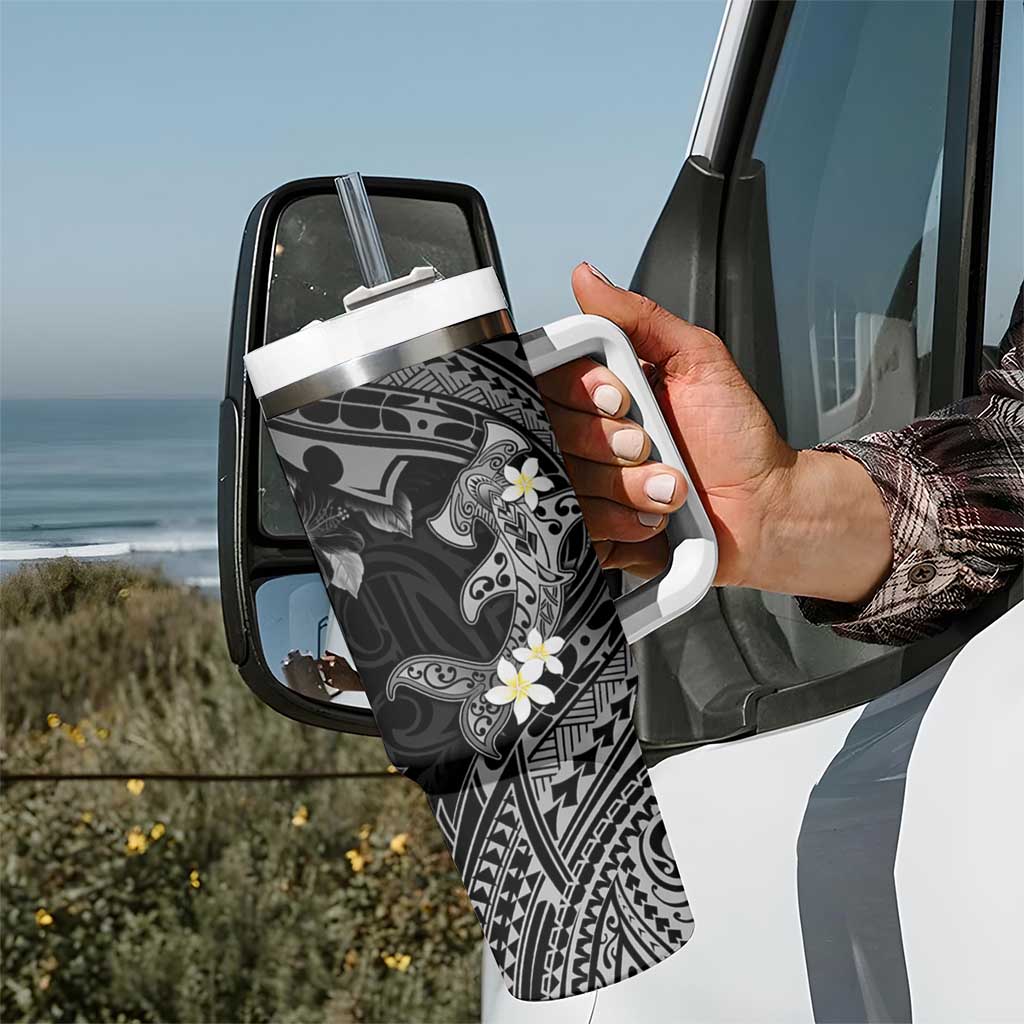 Polynesia Hammerhead Shark Tropical Flowers Tribal Black Custom Stanley Cup 40 oz 30 oz Tumbler With HandleTVC2301363 - Image 7