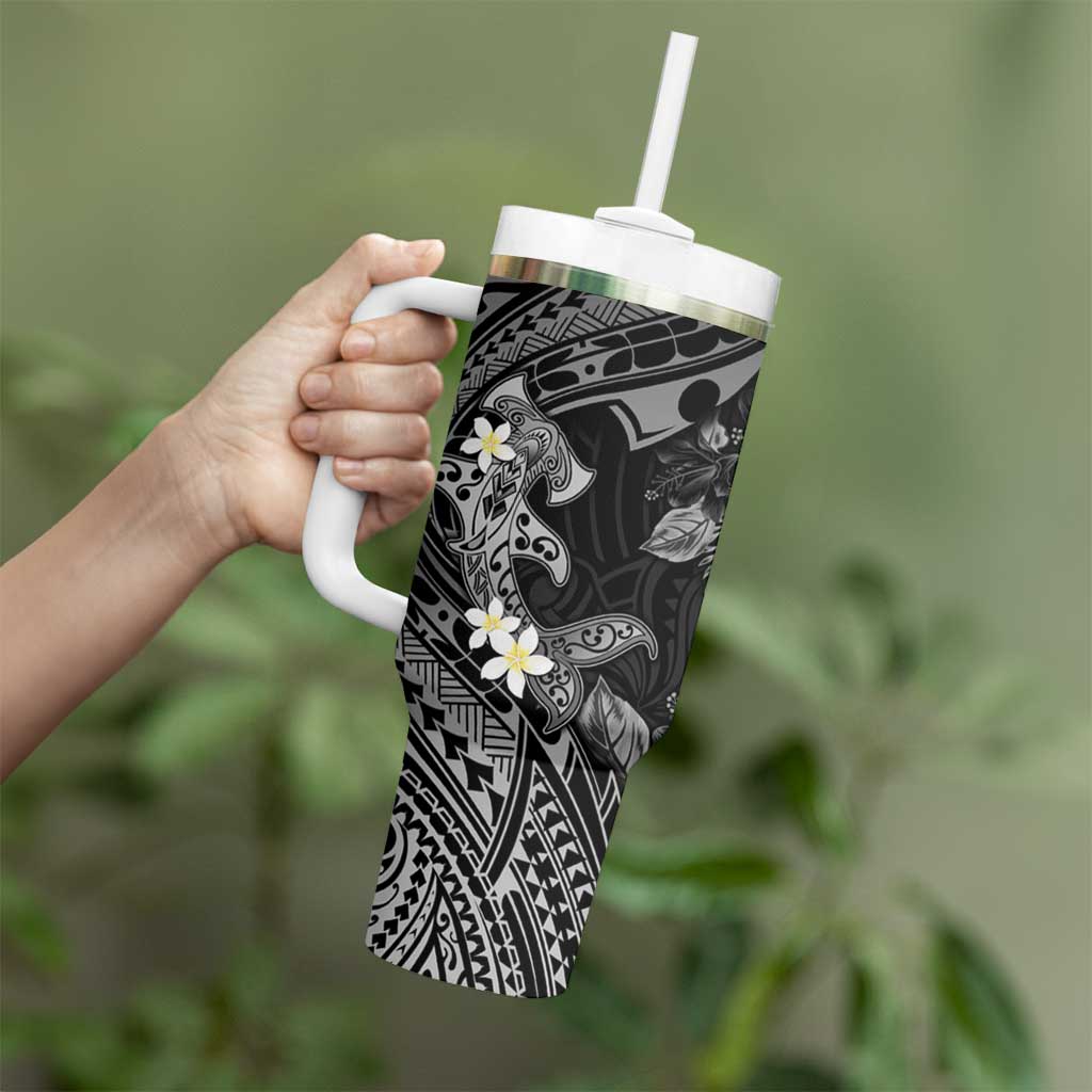 Polynesia Hammerhead Shark Tropical Flowers Tribal Black Custom Stanley Cup 40 oz 30 oz Tumbler With HandleTVC2301363 - Image 3