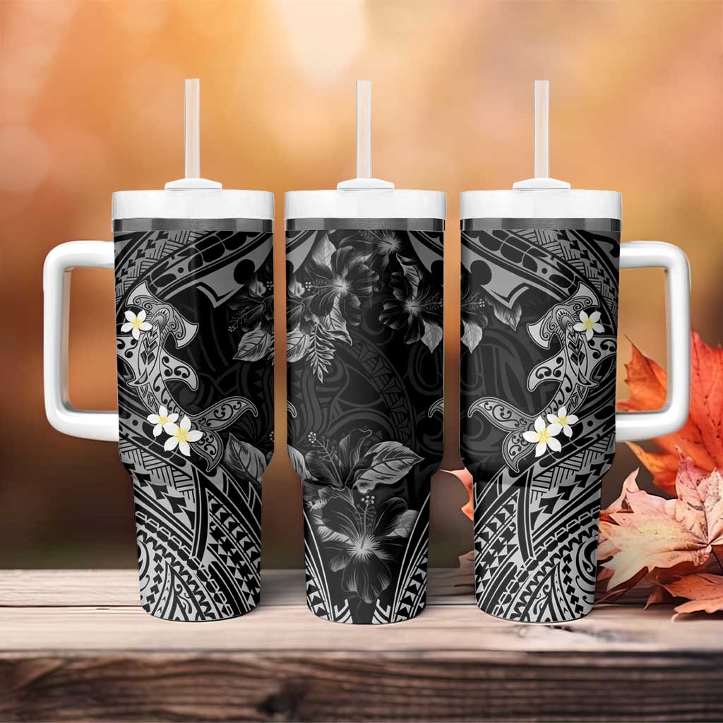 Polynesia Hammerhead Shark Tropical Flowers Tribal Black Custom Stanley Cup 40 oz 30 oz Tumbler With HandleTVC2301363 - Image 4