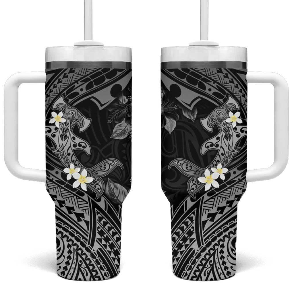 Polynesia Hammerhead Shark Tropical Flowers Tribal Black Custom Stanley Cup 40 oz 30 oz Tumbler With HandleTVC2301363