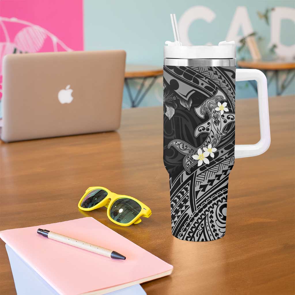 Polynesia Hammerhead Shark Tropical Flowers Tribal Black Custom Stanley Cup 40 oz 30 oz Tumbler With HandleTVC2301363 - Image 5