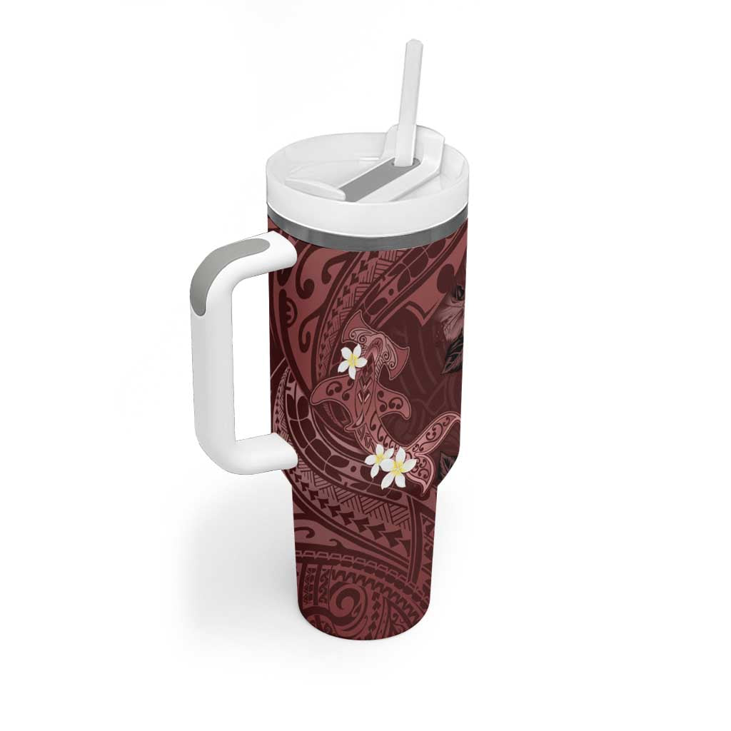 Polynesia Hammerhead Shark Tropical Flowers Tribal Oxblood Custom Stanley Cup 40 oz 30 oz Tumbler With HandleTVC2301363 - Image 2