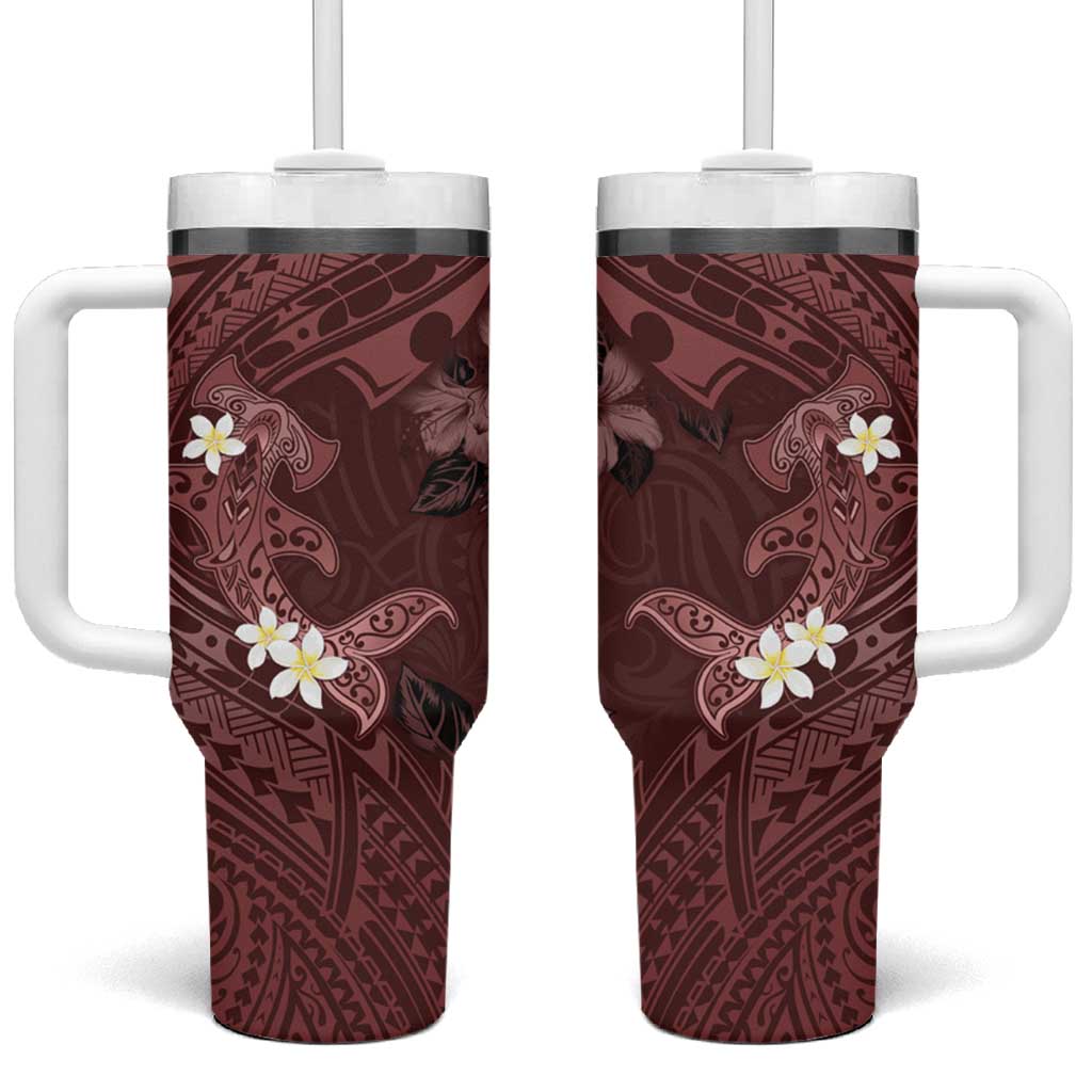 Polynesia Hammerhead Shark Tropical Flowers Tribal Oxblood Custom Stanley Cup 40 oz 30 oz Tumbler With HandleTVC2301363